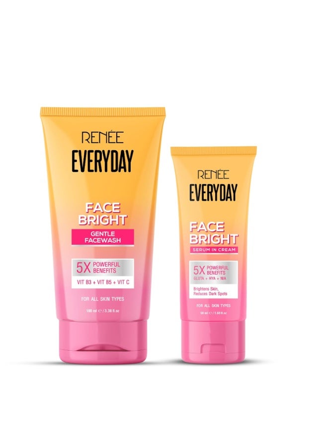 RENEE Everyday Face Bright Combo | Facewash with Vitamin B3, B5 & C for Brightening & Oil Control | Serum-in-Cream with Niacinamide & Hyaluronic Acid for Dark Spots & Even Skin Tone | 100ml + 50ml - Image 1